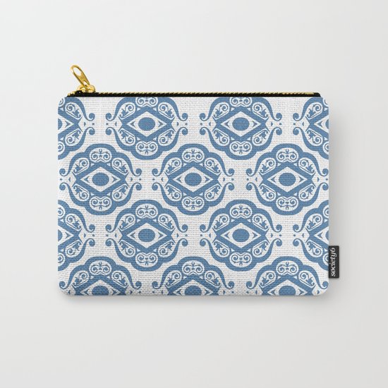 Blue White Ornate Shapes Pattern Carry-All Pouch