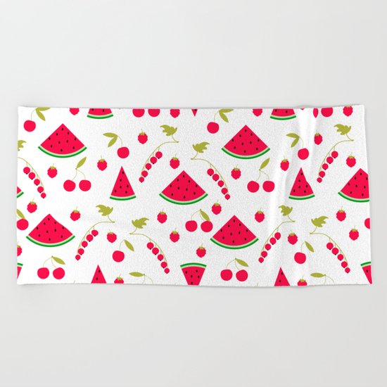 Pattern watermelon cherry raspberry currant Beach Towel