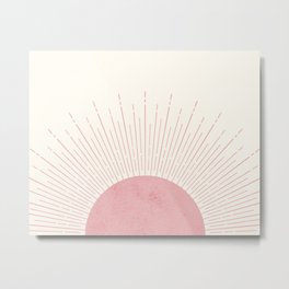 Pink Sunrise Boho Midcentury Metal Print | Bohobohemian, Digital, Landscape, Modernart, Girlsroom, Midcenturydesign, Scandi, Sunrays, Sunsetprint, Pinksunrise 