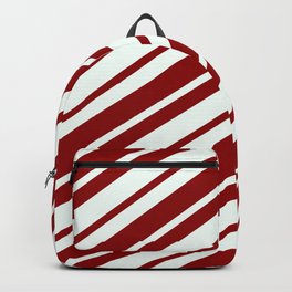 [ Thumbnail: Mint Cream & Dark Red Colored Striped Pattern Backpack ]