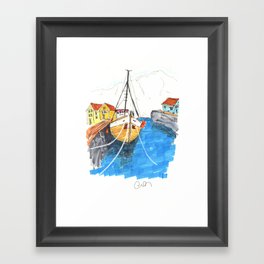 Blue Water Boat Framed Art Print