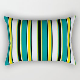 [ Thumbnail: Teal, Yellow, Lavender & Black Colored Striped Pattern Rectangular Pillow ]