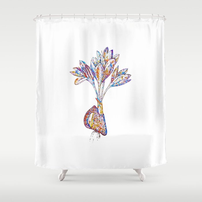 Floral Autumn Crocus Mosaic on White Shower Curtain