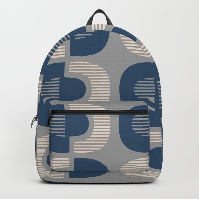 Retro Mid Century Modern Pattern 123 Blue Gray and Beige Backpack