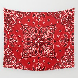 Seamless pattern red ornament paisley bandana print Wall Tapestry