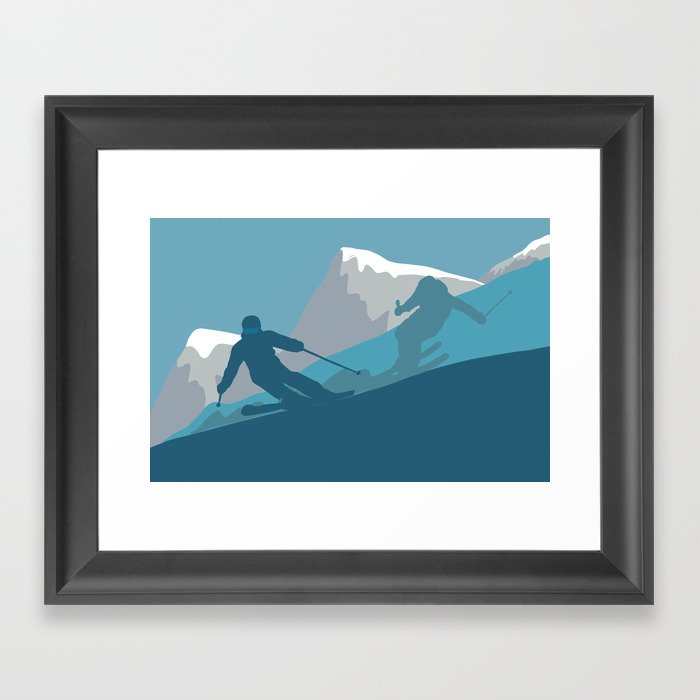 Alpine Mountain Ski & Snowy Area - Skiers Skiing Abstract Art Framed Art Print