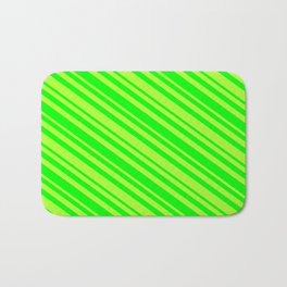 [ Thumbnail: Light Green and Lime Colored Stripes/Lines Pattern Bath Mat ]