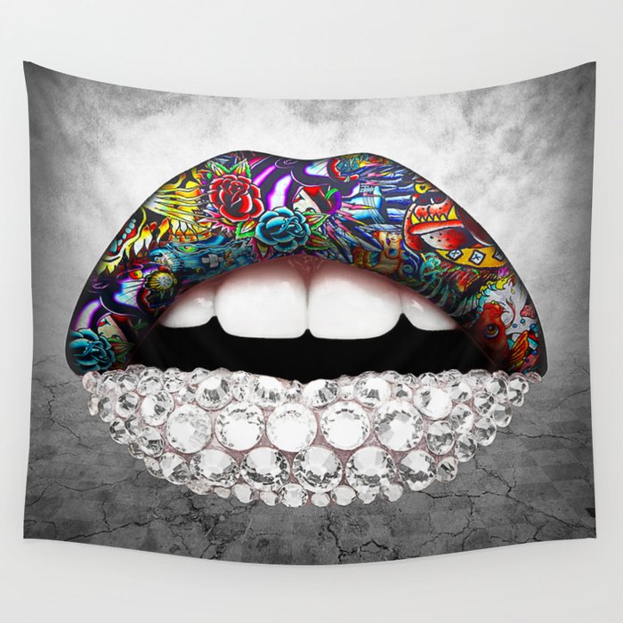 Lips and Diamonds Wall Tapestry