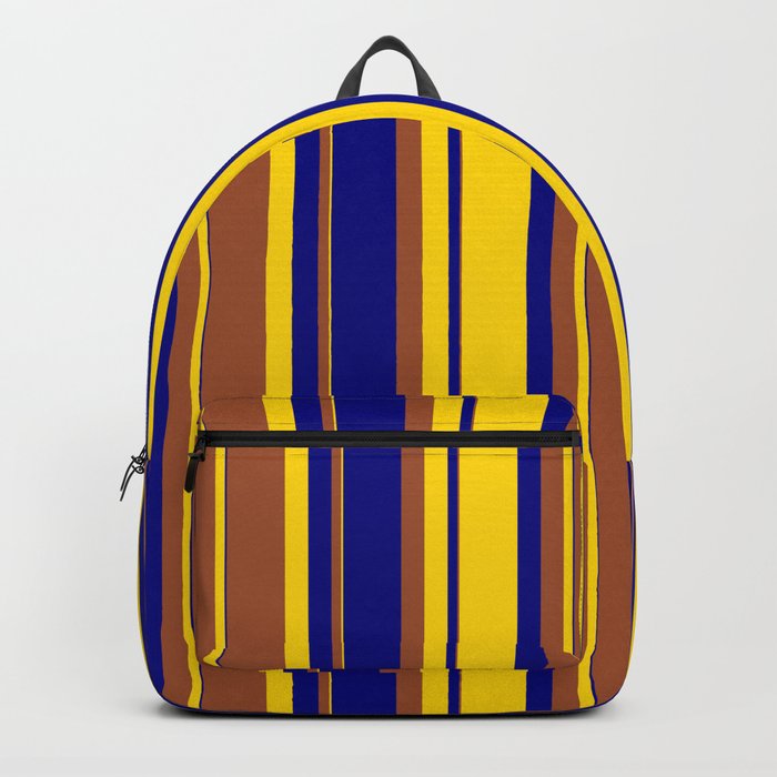 Yellow, Sienna & Blue Colored Striped Pattern Backpack
