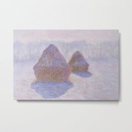 Haystacks, Effect of Snow and Sun by Claude Monet Metal Print | Snow, Monet, Oil, Nature, French, Claude, Blue, Impressionism, Haystacks, Painting 
