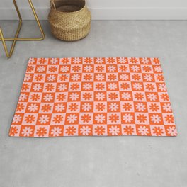 Flower Tiles Chequerboard - Pink & Red Area & Throw Rug