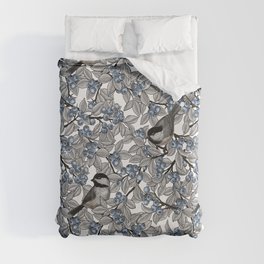 Chickadees on blueberry branches Duvet Cover