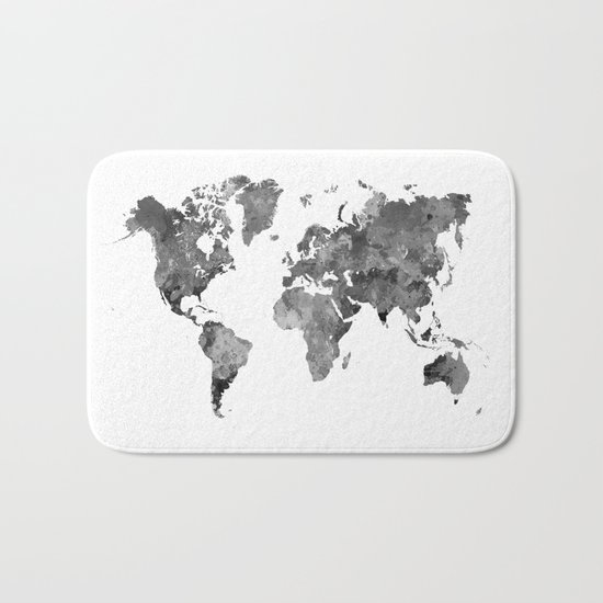 World map in watercolor gray Bath Mat