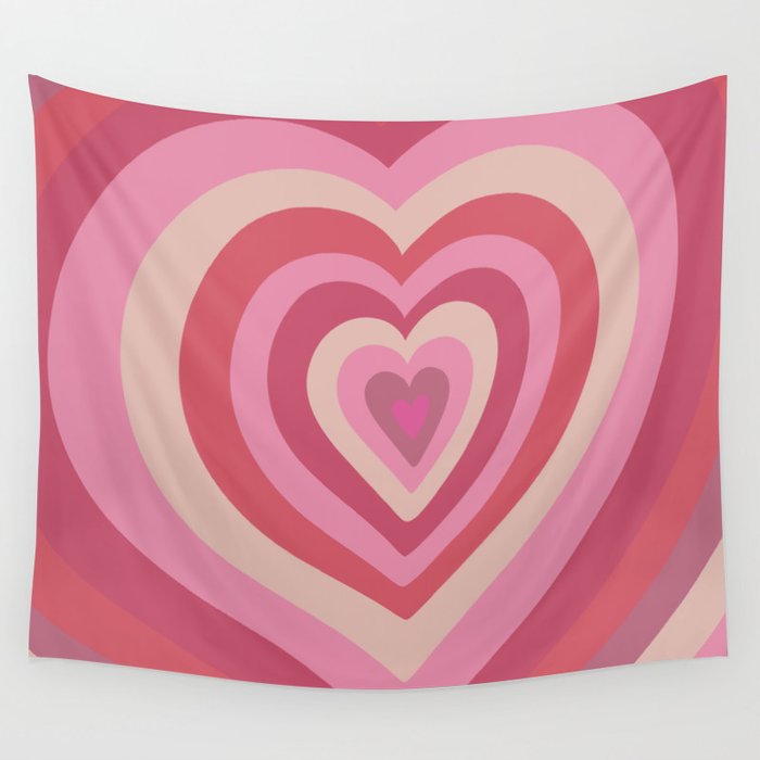Retro Groovy Love Hearts - shades of red and pink Wall Tapestry