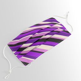[ Thumbnail: Dark Violet, Indigo, Beige, Orchid, and Black Colored Pattern of Stripes Face Mask ]