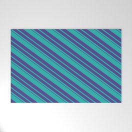 [ Thumbnail: Light Sea Green and Dark Slate Blue Colored Stripes/Lines Pattern Welcome Mat ]