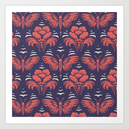 butterfly damask (stark) Art Print