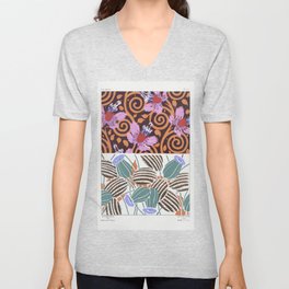 Seguy Artwork Abstract Flowers Pattern V Neck T Shirt