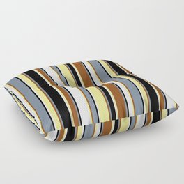 [ Thumbnail: Eyecatching Light Slate Gray, Brown, Tan, White & Black Colored Lines/Stripes Pattern Floor Pillow ]