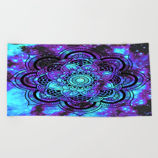 Mandala : Bright Violet & Teal Galaxy 2 Beach Towel