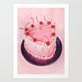 The Pinkest Cake Art Print | Watercolor, Cherryontop, Girlfriendgift, Iloveyou, Feminine, Sweet, Curated, Painting, Sweettreat, Dessert 
