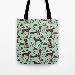 German Shorthair Pointer mountain hiking hiker outdoors camping dog breed Tote Bag