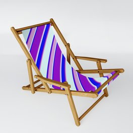 [ Thumbnail: Dark Violet, Plum, Light Cyan & Blue Colored Lined/Striped Pattern Sling Chair ]