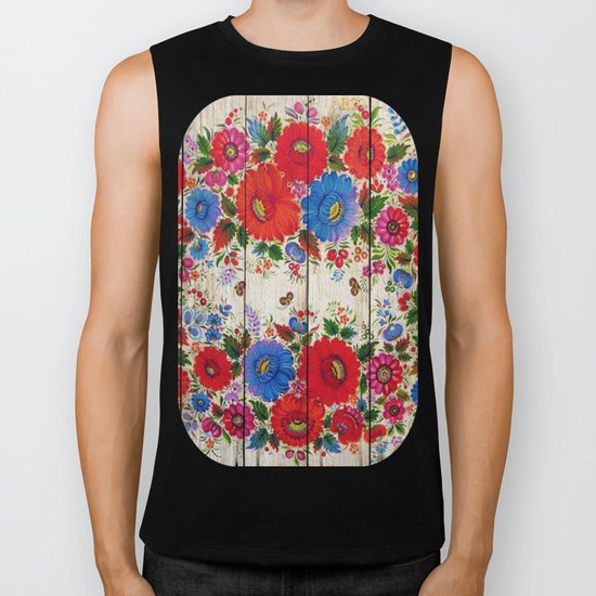 Russian Folk Art on Wood 04 Biker Tank