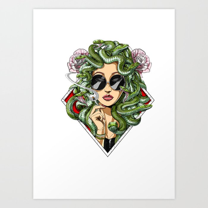 Medusa Stoner Smoking Weed Psychedelic Cannabis Hippie Art Print by Robert  Guenette