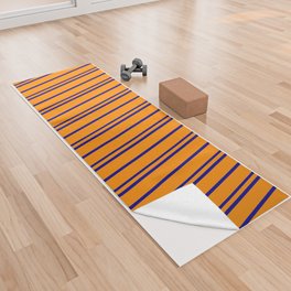[ Thumbnail: Dark Orange & Dark Blue Colored Pattern of Stripes Yoga Towel ]