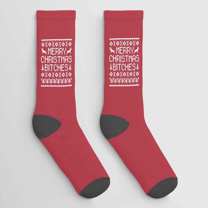 Merry Christmas Bitches Offensive Quote Socks