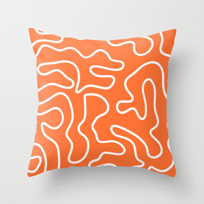 Squiggle Maze Minimalist Abstract Pattern in Orange and White Throw Pillow