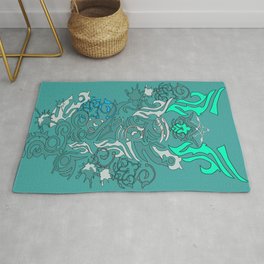Tattoo blue rose abstract/tattoo calligraphy Rug