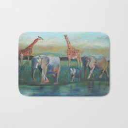 Restore Bath Mat | Acrylic, Painting, Giraffes, Africa, Elephants, Wateringhold 