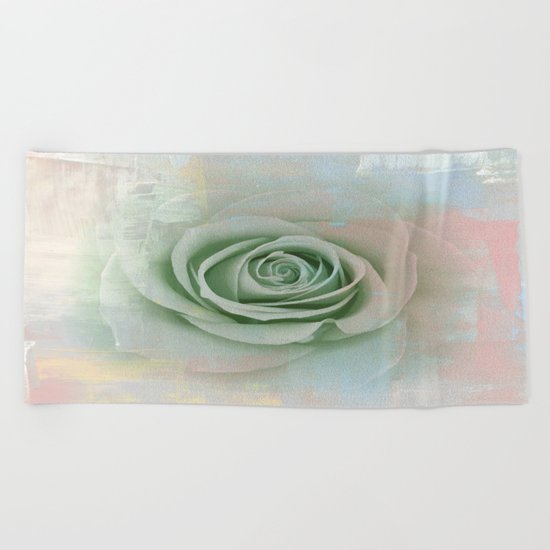 Elegant Painterly Mint Green Rose Abstract Beach Towel