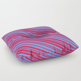 [ Thumbnail: Crimson and Cornflower Blue Colored Lines Pattern Floor Pillow ]