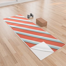[ Thumbnail: Red, Mint Cream, Light Blue, and Sienna Colored Lines/Stripes Pattern Yoga Towel ]