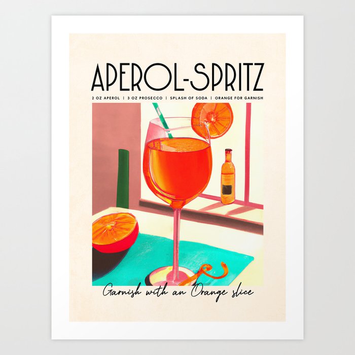 Retro Aperol Spritz Kitchen Table Cocktail Art Homebar Recipe Vintage Art Print