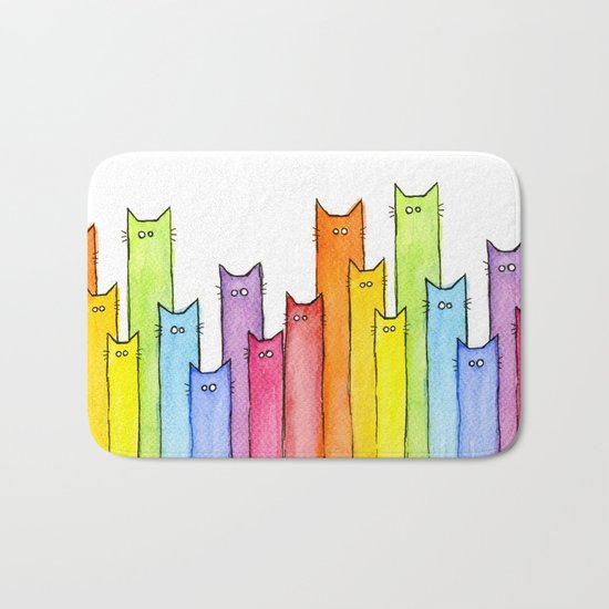 Rainbow of Cats Funny Whimsical Colorful Cat Animals Bath Mat