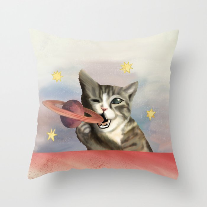 Space Cat Throw Pillow