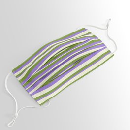 [ Thumbnail: Green, Purple, and Beige Colored Lines Pattern Face Mask ]