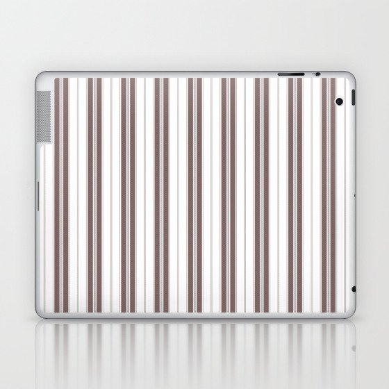 Bark Brown and White Vintage American Country Cabin Ticking Stripe Laptop & iPad Skin