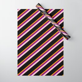 [ Thumbnail: Eyecatching Green, Dark Orange, Purple, Pink & Black Colored Lines Pattern Wrapping Paper ]