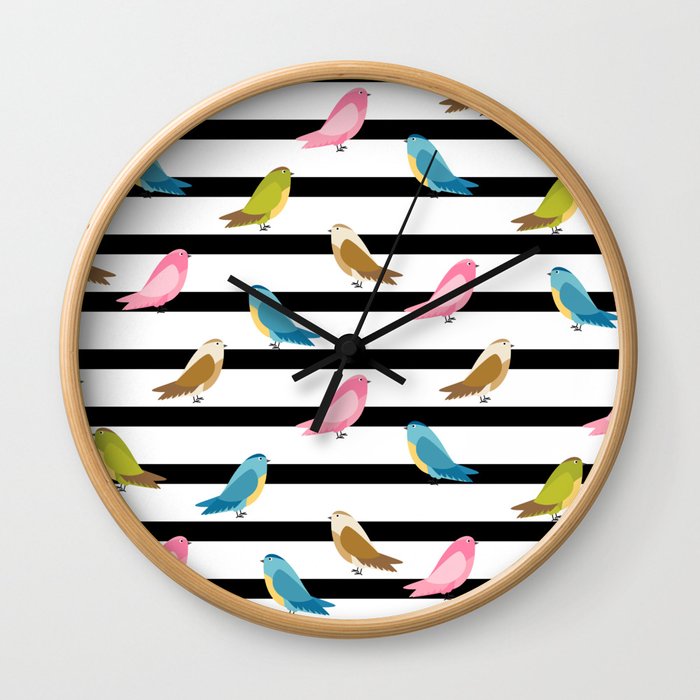 Colorful everybirdy golder birds pattern Wall Clock