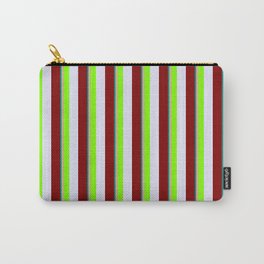 [ Thumbnail: Vibrant Teal, Tan, Chartreuse, Lavender & Maroon Colored Striped/Lined Pattern Carry-All Pouch ]