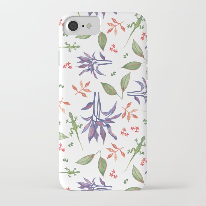 Florida Lizard Leaf Floral White Background iPhone Case