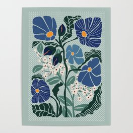 Klimt flowers light blue Poster