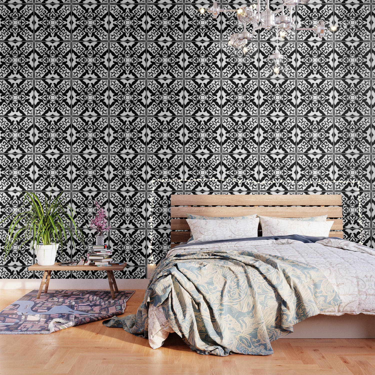 Moroccan Tile Pattern In Black And White Wallpaper By Mmgladn10