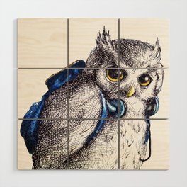 Traveler Wood Wall Art | Owl, Viafang, Ink Pen, Illustration, Sketch, Drawing, Handdrawn, Crosshatching, Bird, Travel 