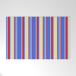 [ Thumbnail: Pale Goldenrod, Cornflower Blue, Royal Blue & Crimson Colored Striped/Lined Pattern Welcome Mat ]